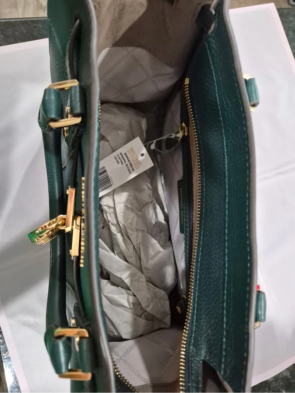 Michael Kors Green Leather nouveau Hamilton large Satchel with Gold Hardware